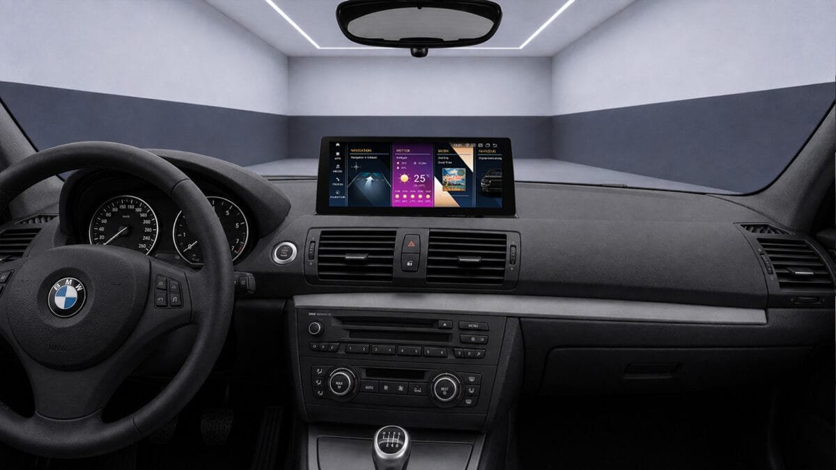 Android-Navi V2 App-Menü im BMW 1er E81 E82 E87 E88 Cockpit