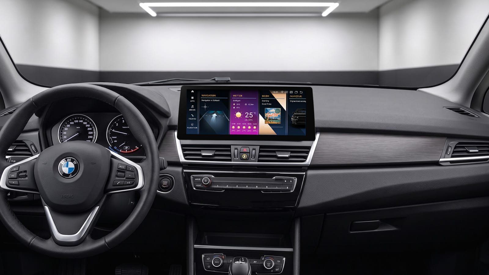 Android-Navi V2 App-Menü im BMW 2er GT F45 F46 Cockpit
