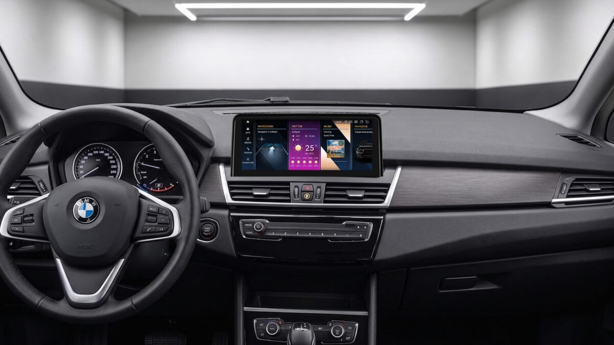 Android-Navi V2 mit App-Menü im BMW 2er GT F45 F46 Innenraum