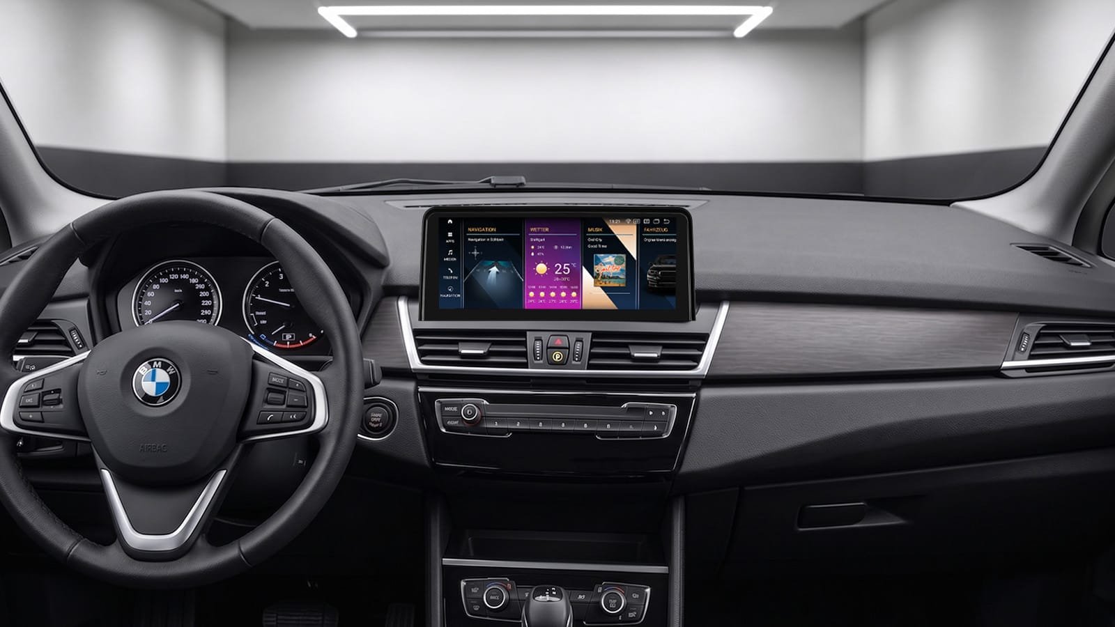 Android-Navi V2 mit App-Menü im BMW 2er GT F45 F46 Innenraum