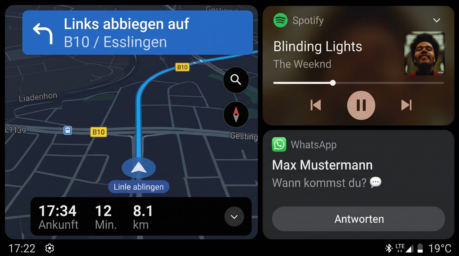 Android Auto Benutzeroberfläche im Fahrzeug