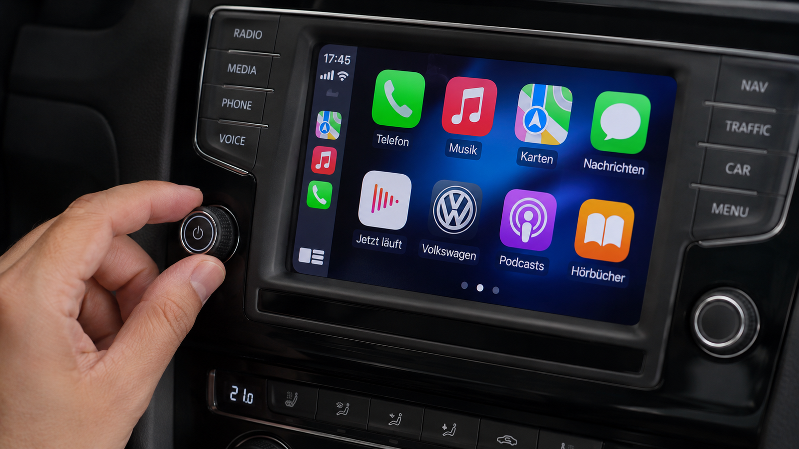 Apple CarPlay und Android Auto Steuerung über VW Drehregler