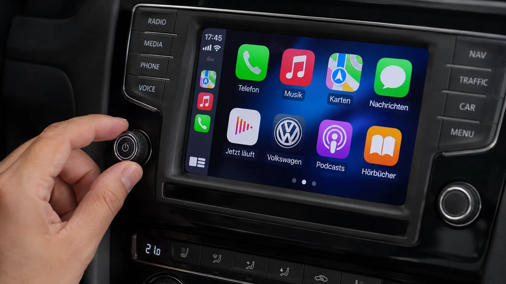 Apple CarPlay und Android Auto Steuerung über VW Drehregler