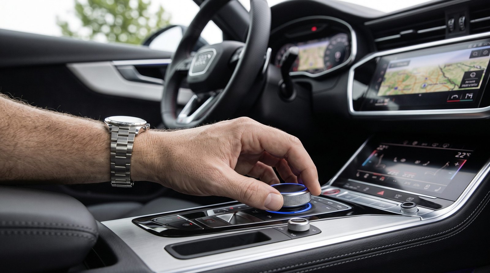 Audi Dreh-/Drückregler zur Bedienung von Apple CarPlay und Android Auto